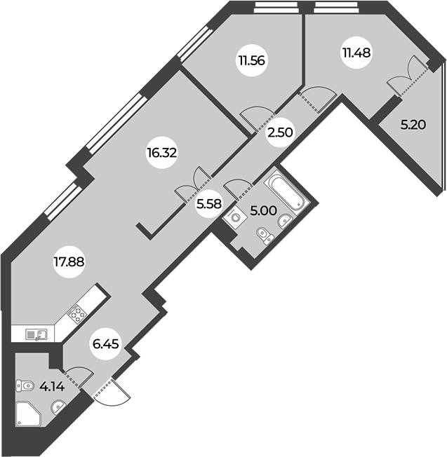 3-комнатная квартира 83.51 м², 9/24 эт., ЖК «Огни Залива»